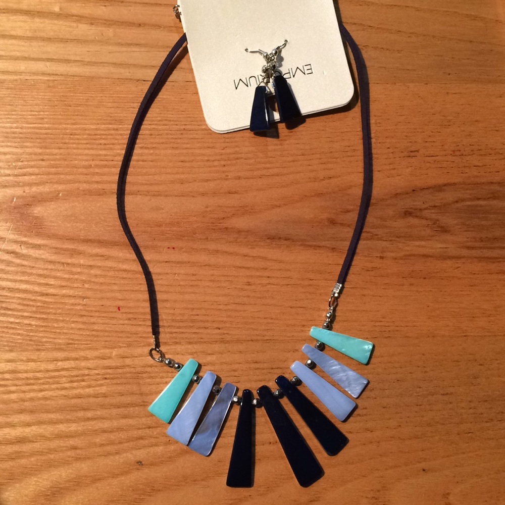 Blue glass necklace and earrings